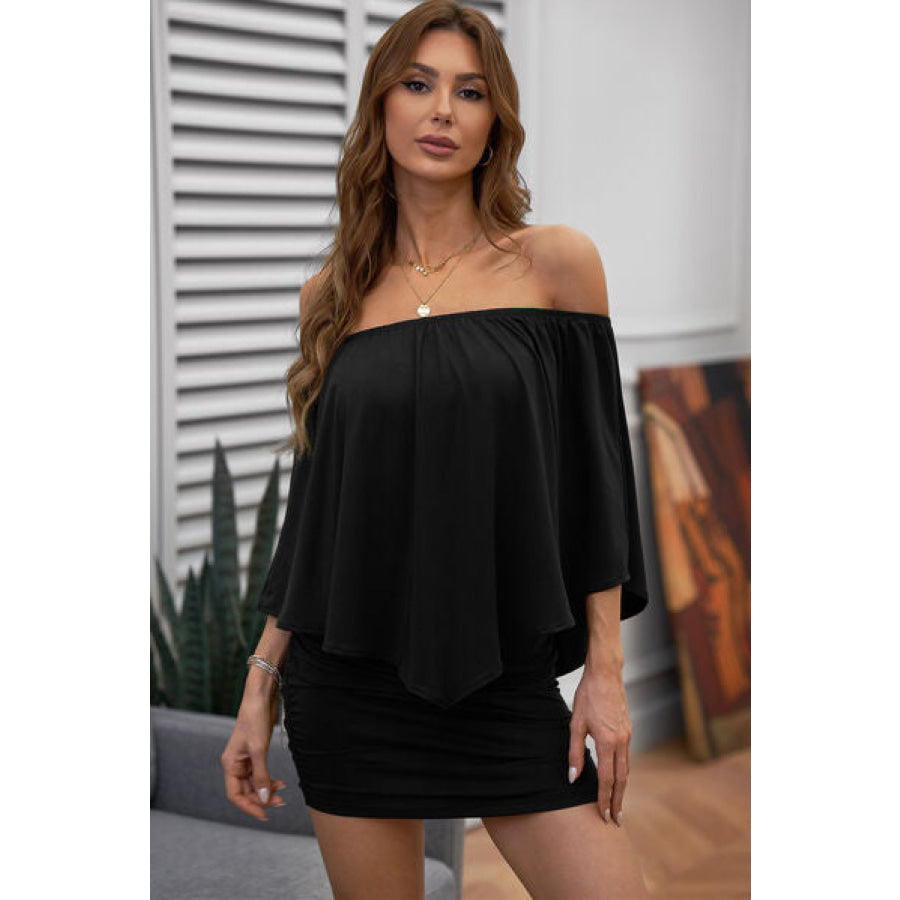 Off - Shoulder Three - Quarter Sleeve Mini Dress Apparel and Accessories