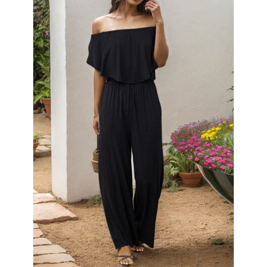Off - Shoulder Wide Leg Jumpsuit Black / S Apparel and Accessories