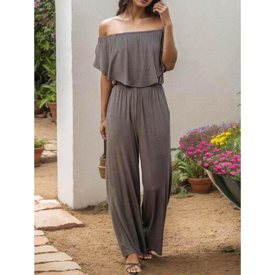Off - Shoulder Wide Leg Jumpsuit Charcoal / S Apparel and Accessories