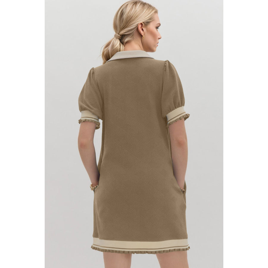 Oh Frill Contrast Trim Johnny Collar Short Sleeve Mini Dress Apparel and Accessories