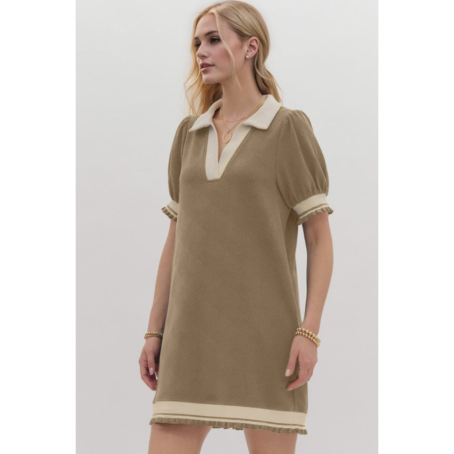 Oh Frill Contrast Trim Johnny Collar Short Sleeve Mini Dress Apparel and Accessories