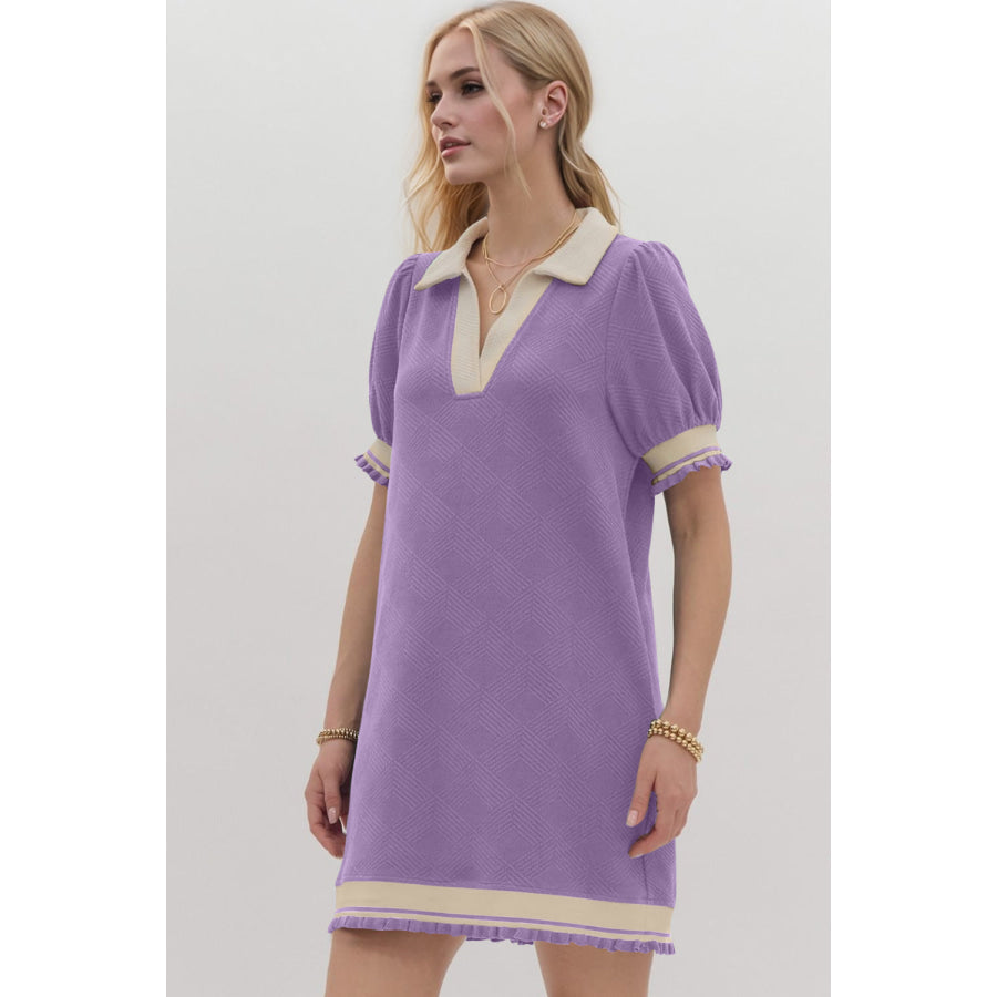 Oh Frill Contrast Trim Johnny Collar Short Sleeve Mini Dress Apparel and Accessories