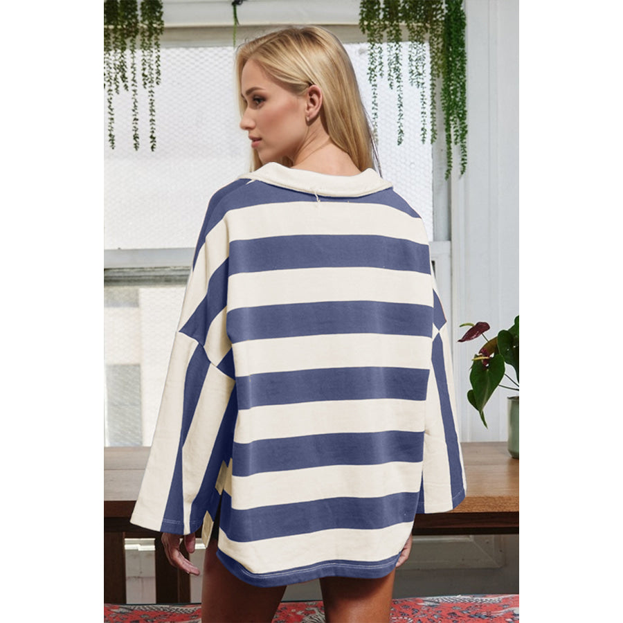 Oh Striped Johnny Collar Long Sleeve T-Shirt Apparel and Accessories