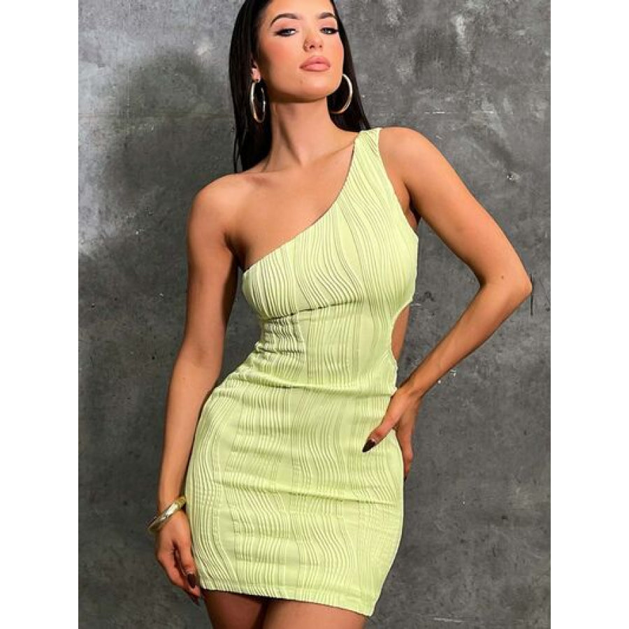 One Shoulder Cutout Mini Dress Lime / S Clothing