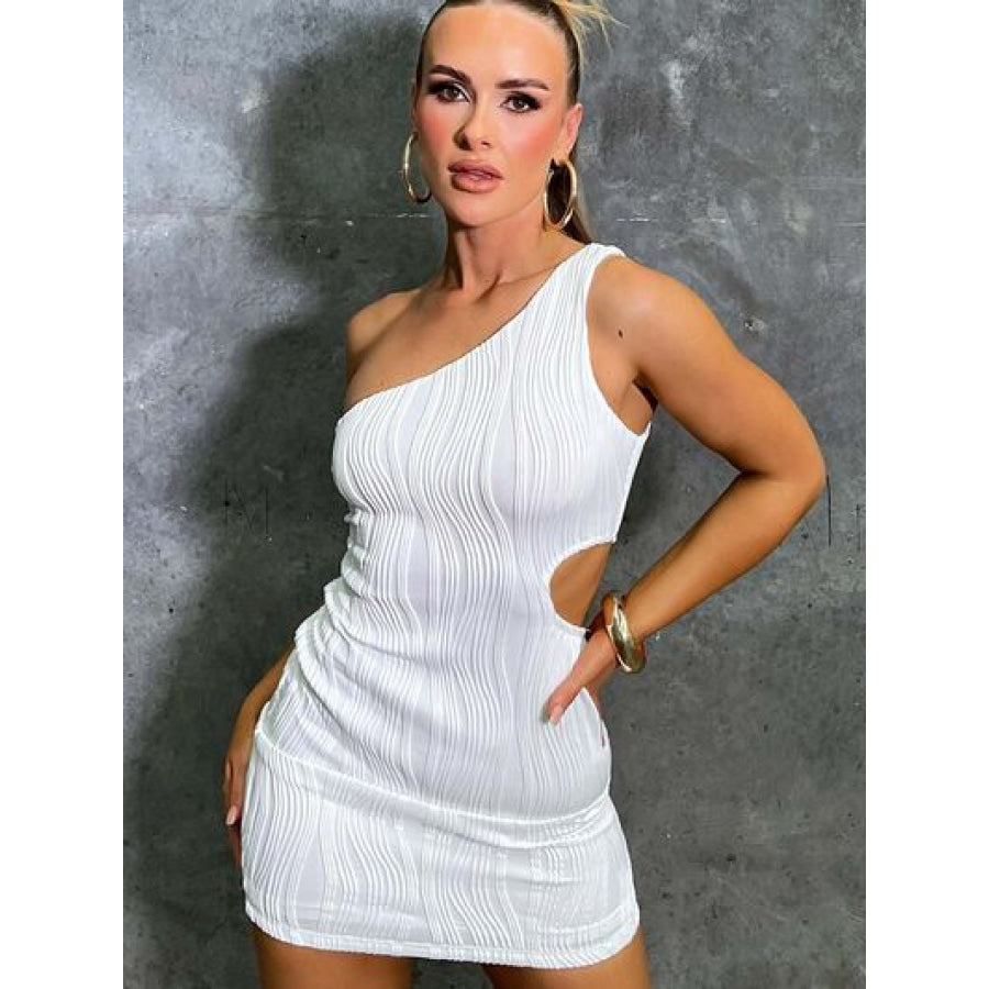 One Shoulder Cutout Mini Dress White / S Clothing