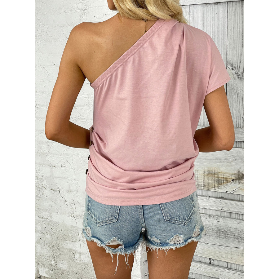 One Shoulder Short Sleeve T - Shirt Blush Pink / S Apparel and Accessories