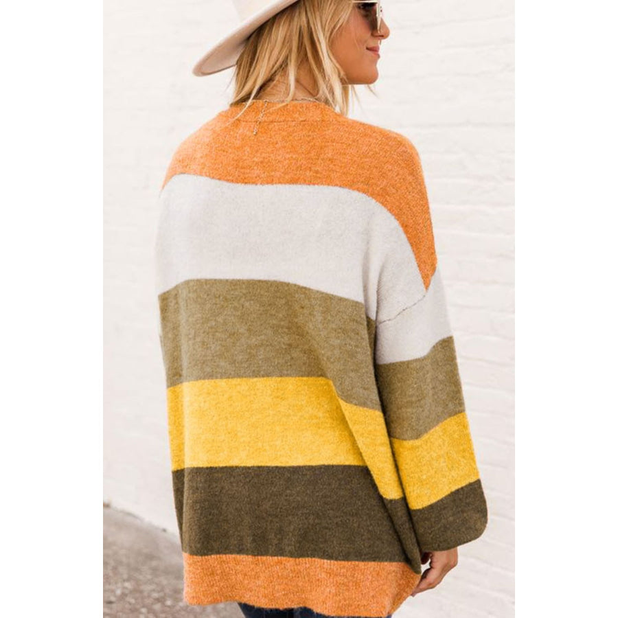 Open Front Color Block Cardigan Apparel and Accessories