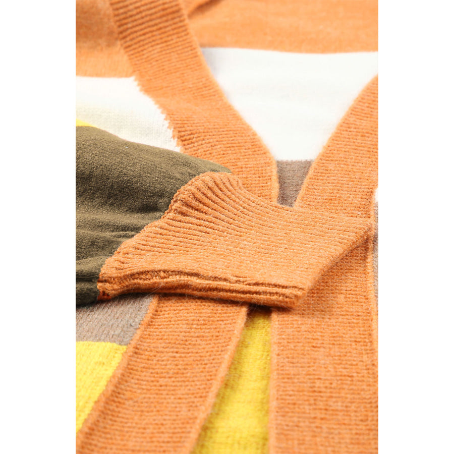 Open Front Color Block Cardigan Apparel and Accessories