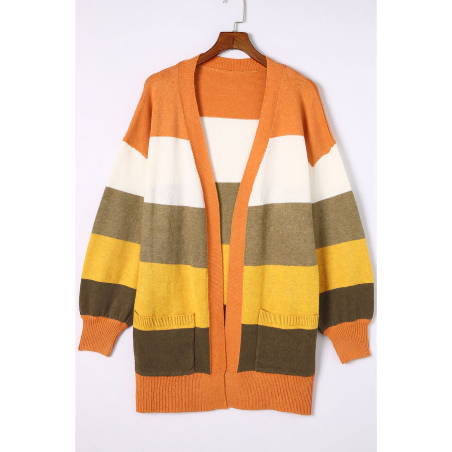 Open Front Color Block Cardigan Apparel and Accessories