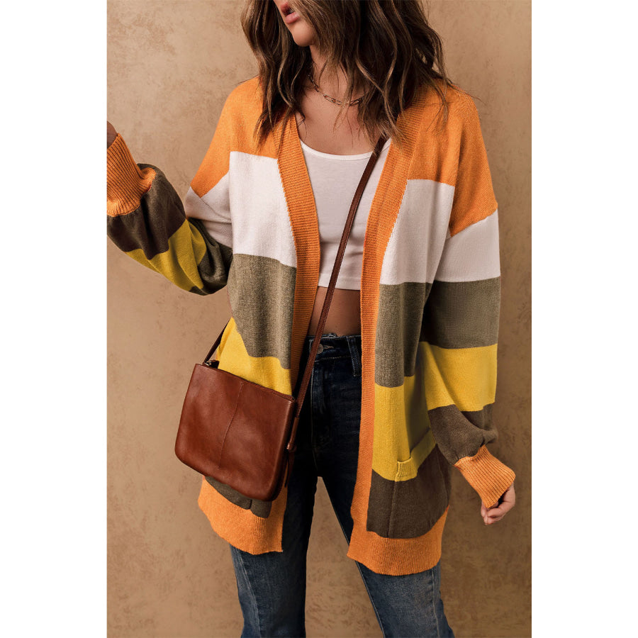 Open Front Color Block Cardigan Apparel and Accessories