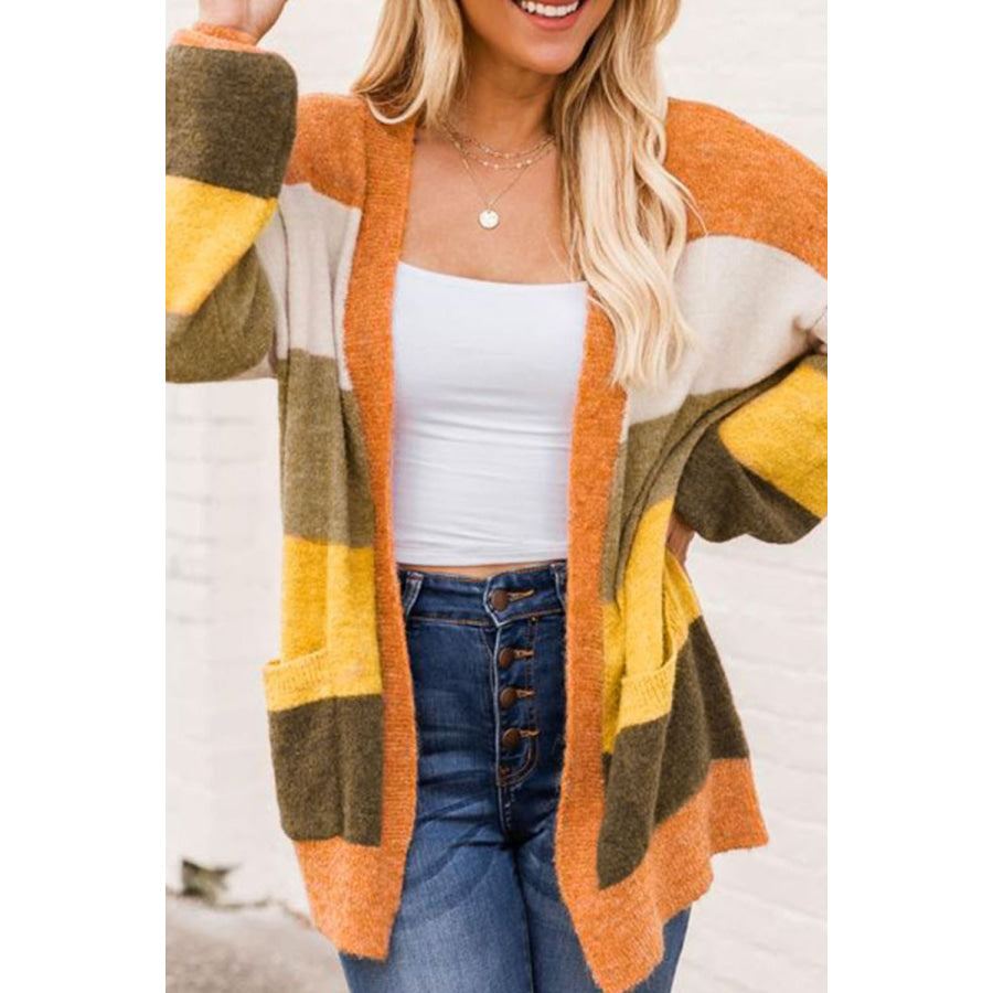 Open Front Color Block Cardigan Stripe / S Apparel and Accessories