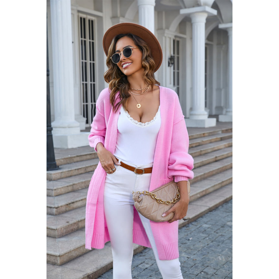 Open Front Dropped Shoulder Cardigan with Pocket