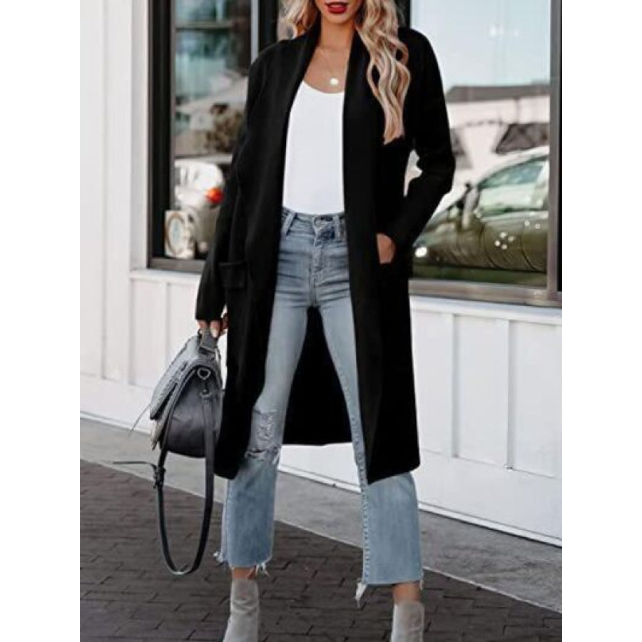 Open Front Dropped Shoulder Outerwear Black / S Apparel and Accessories