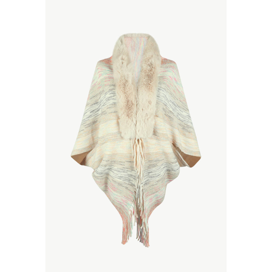 Open Front Fringe Hem Poncho Sand / One Size