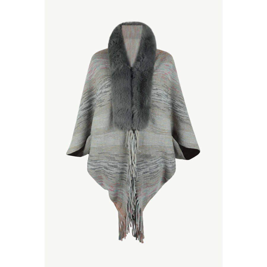 Open Front Fringe Hem Poncho