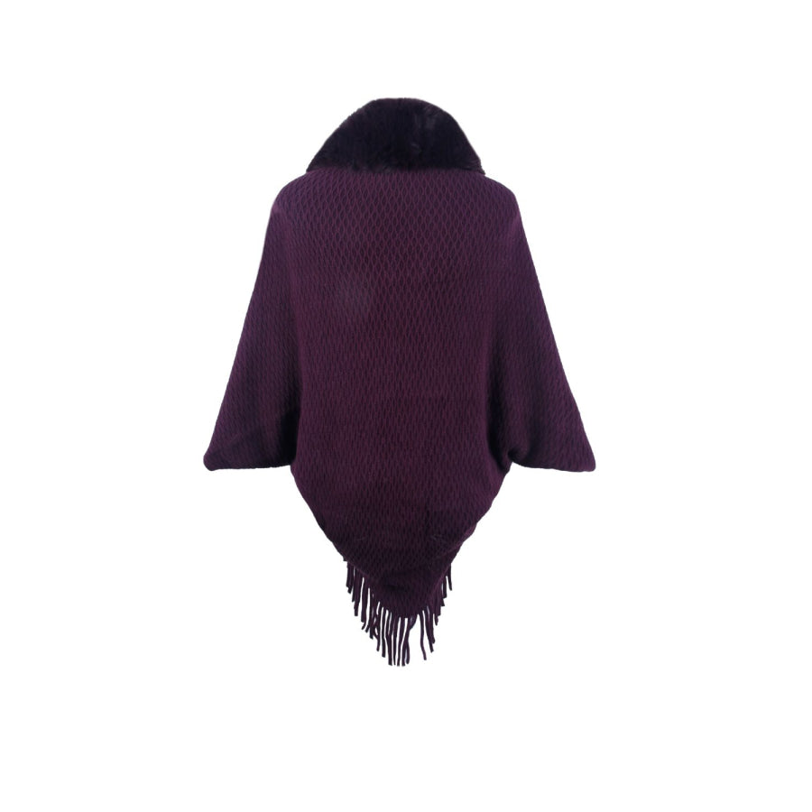 Open Front Fringe Hem Poncho