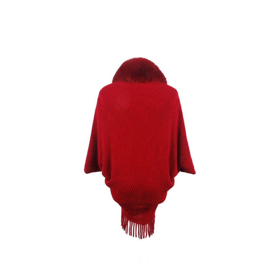 Open Front Fringe Hem Poncho