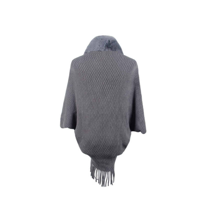 Open Front Fringe Hem Poncho