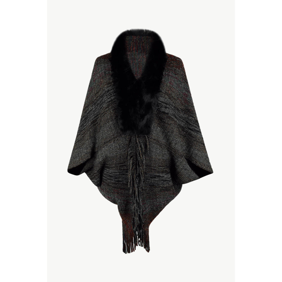Open Front Fringe Hem Poncho