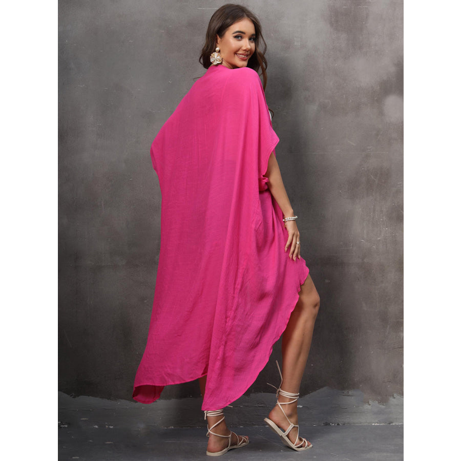 Open Front Half Sleeve Cover Up Hot Pink / One Size Apparel and Accessories