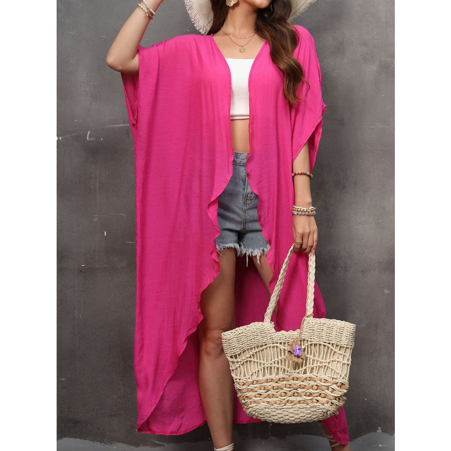 Open Front Half Sleeve Cover Up Hot Pink / One Size Apparel and Accessories