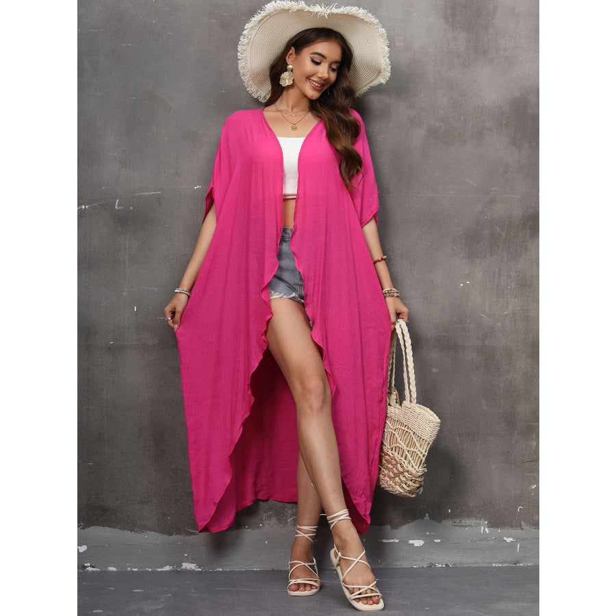 Open Front Half Sleeve Cover Up Hot Pink / One Size Apparel and Accessories