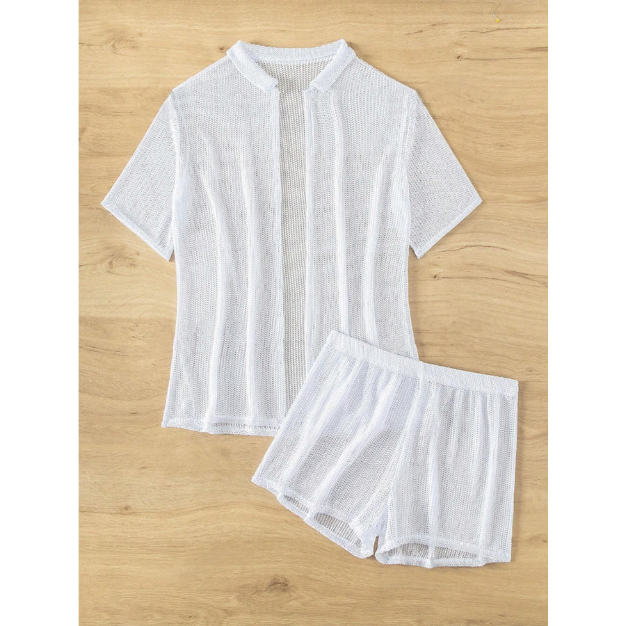 Open Front Half Sleeve Top and Shorts Cover Up Set Apparel and Accessories
