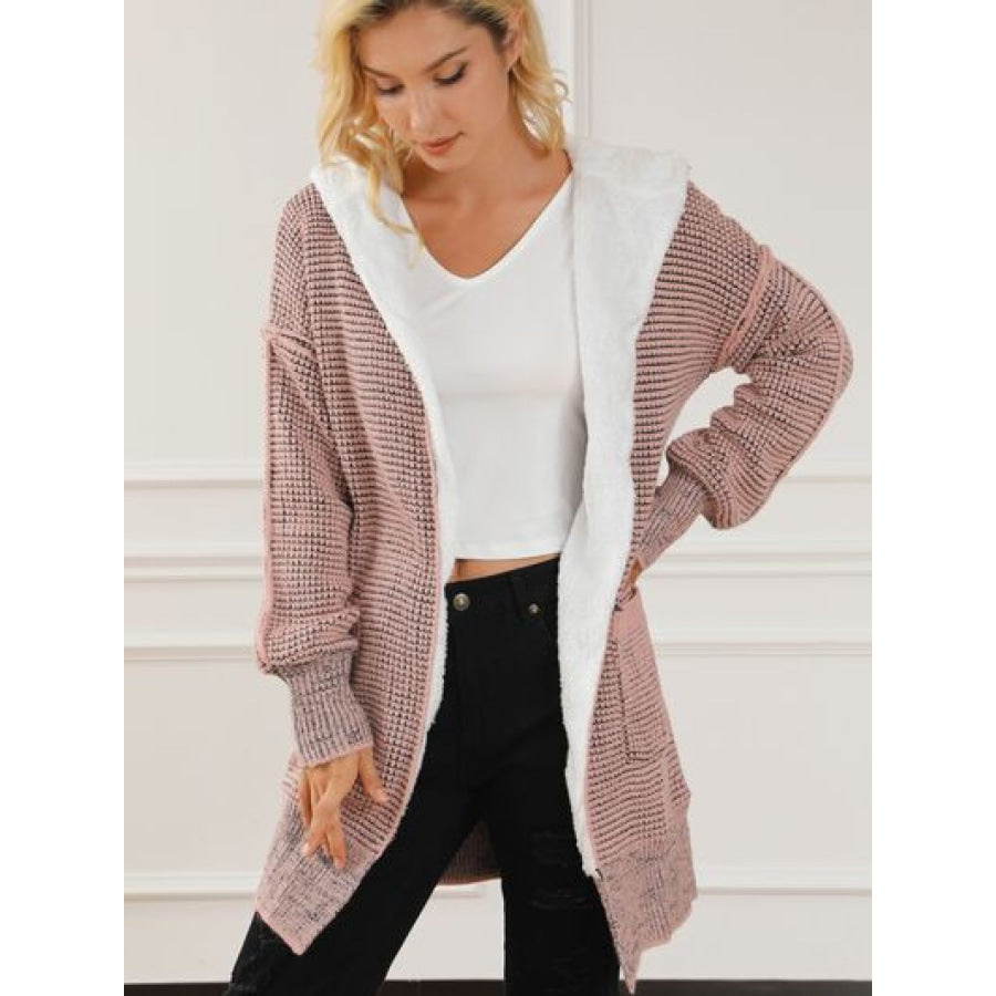 Open Front Hooded Winter Coat with Pockets Blush Pink / S Clothing