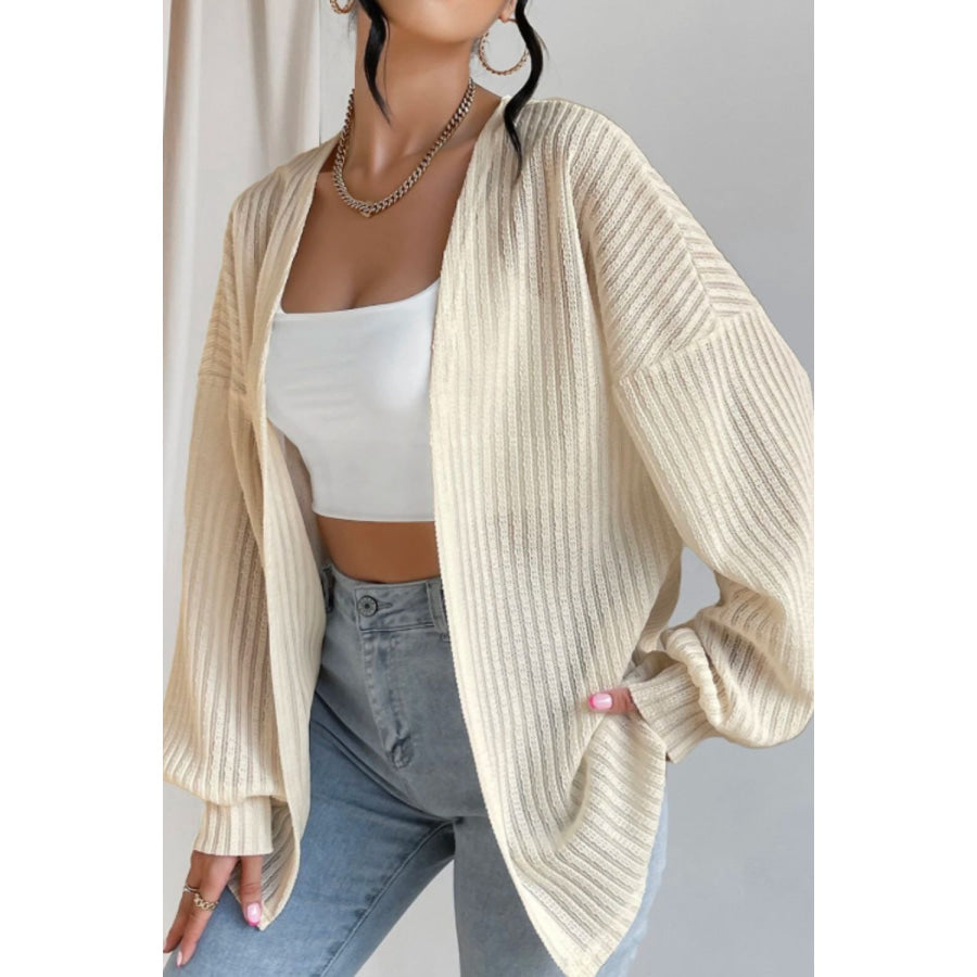 Open Front Long Sleeve Cardigan Ivory / S Apparel and Accessories