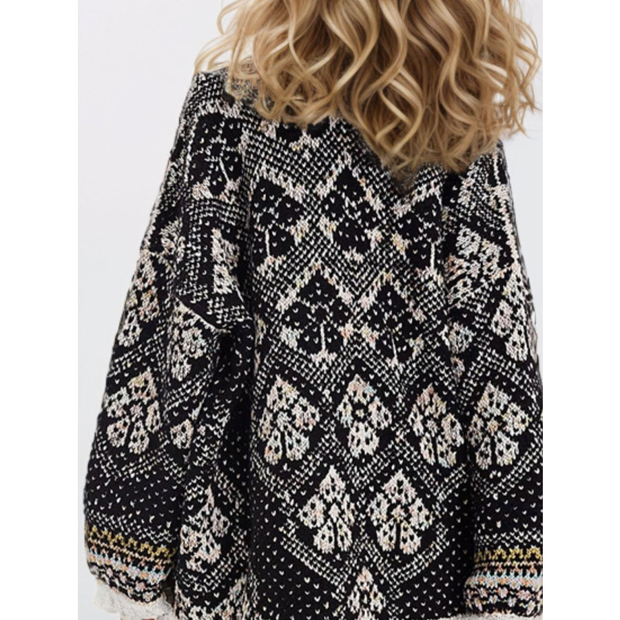 Open Front Long Sleeve Graphic Cardigan Black / One Size Apparel and Accessories