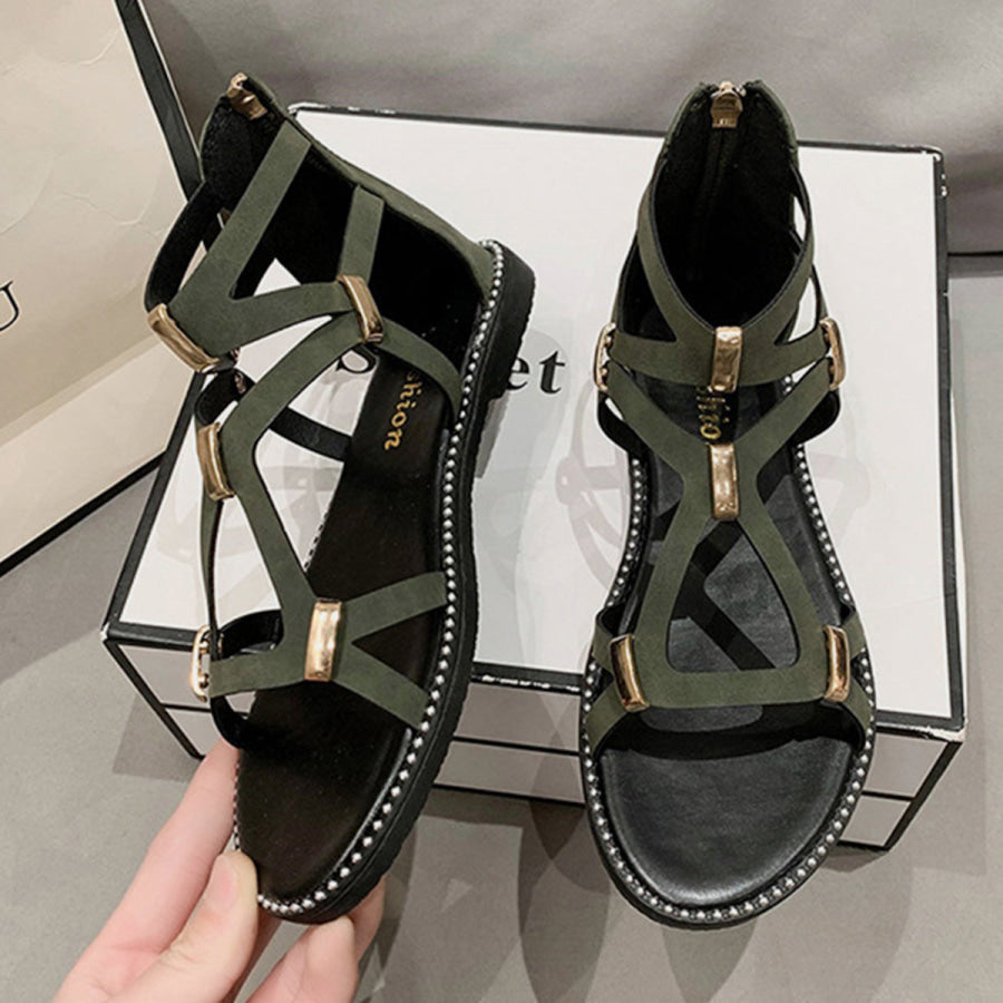 Open Toe Back Zipper Flat Sandals Apparel and Accessories