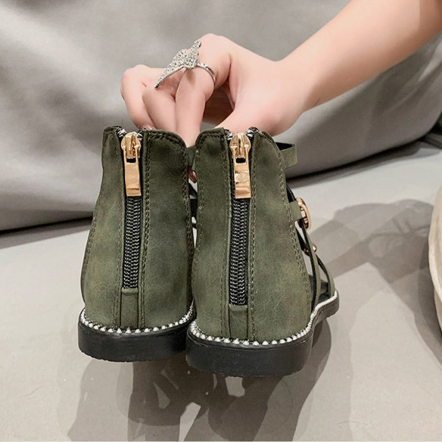 Open Toe Back Zipper Flat Sandals Apparel and Accessories