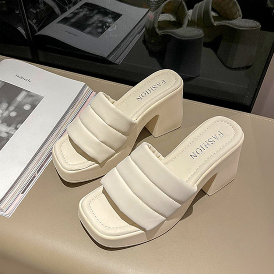 Open Toe Block Heel Sandals Ivory / 35(US4) Apparel and Accessories