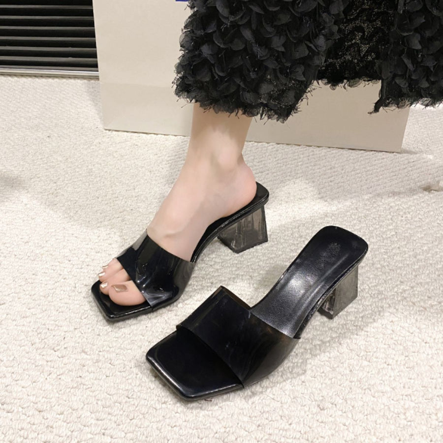 Open Toe Block Heel Sandals Black / 35(US4) Apparel and Accessories