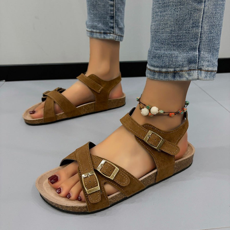 Open Toe Flat Buckle Sandals Coffee Brown / 36(US5) Apparel and Accessories