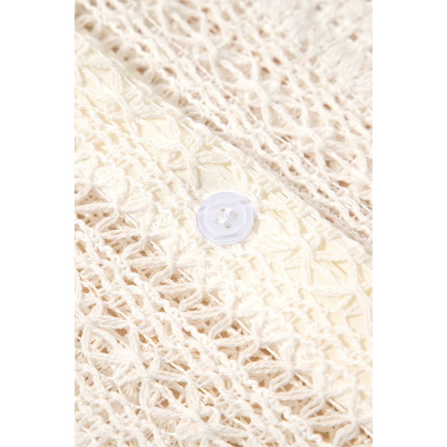 Openwork Collared Neck Long Sleeve Shirt Apparel and Accessories