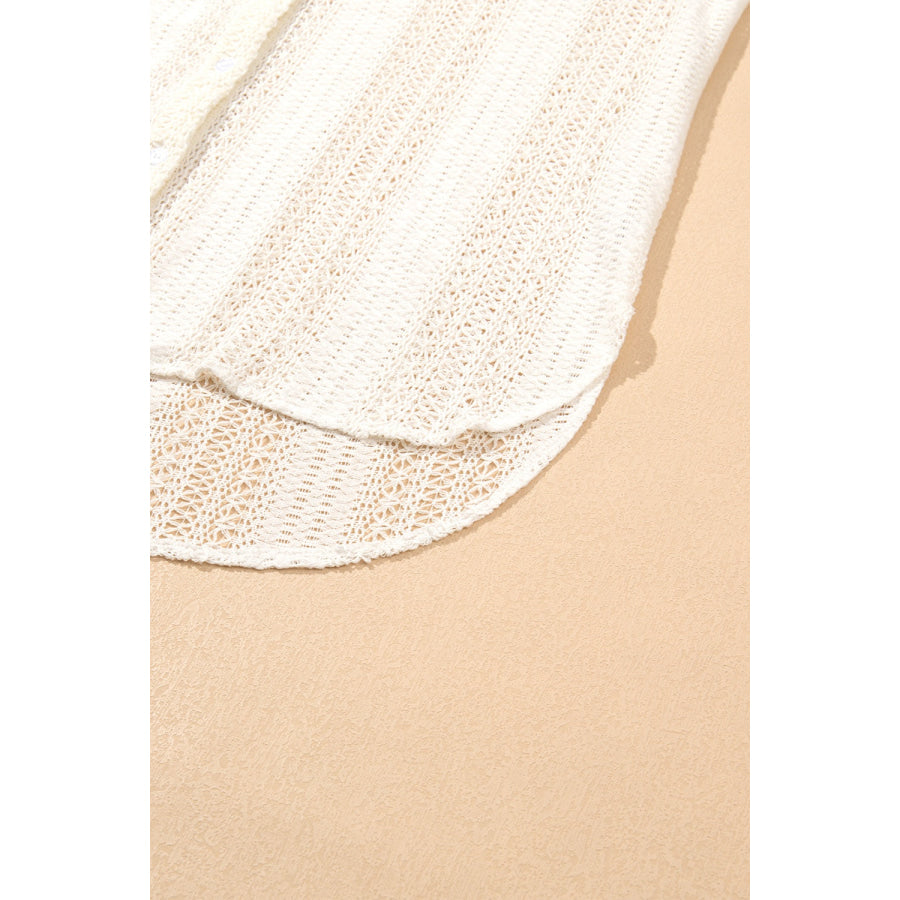 Openwork Collared Neck Long Sleeve Shirt Apparel and Accessories