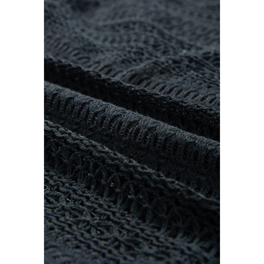 Openwork Collared Neck Long Sleeve Shirt Apparel and Accessories