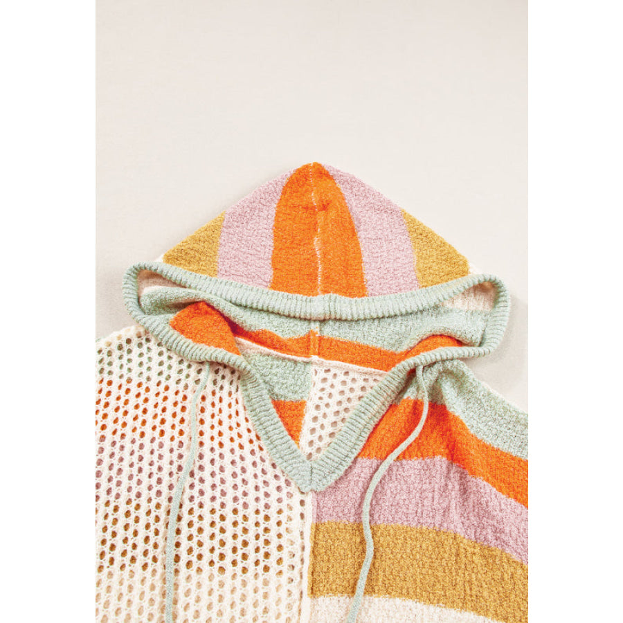 Openwork Color Block Hooded Sweater Apparel and Accessories