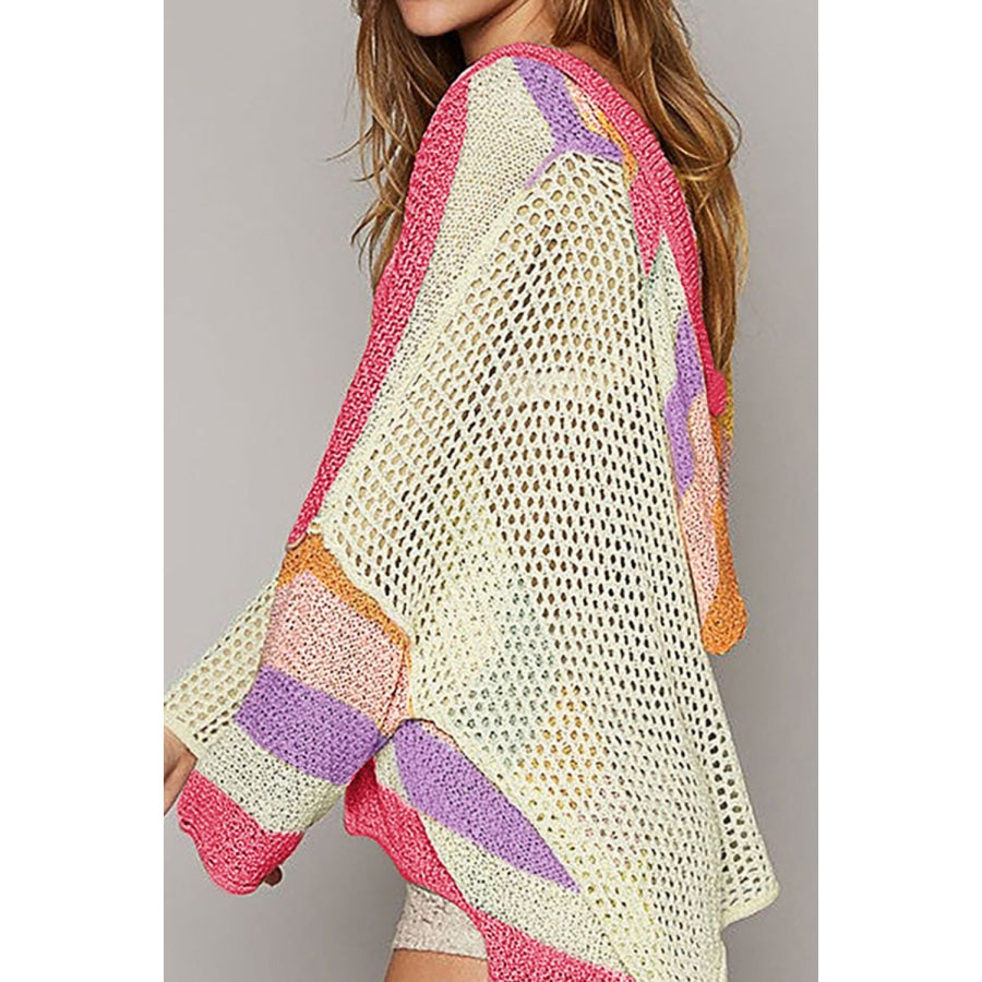 Openwork Color Block Hooded Sweater Apparel and Accessories