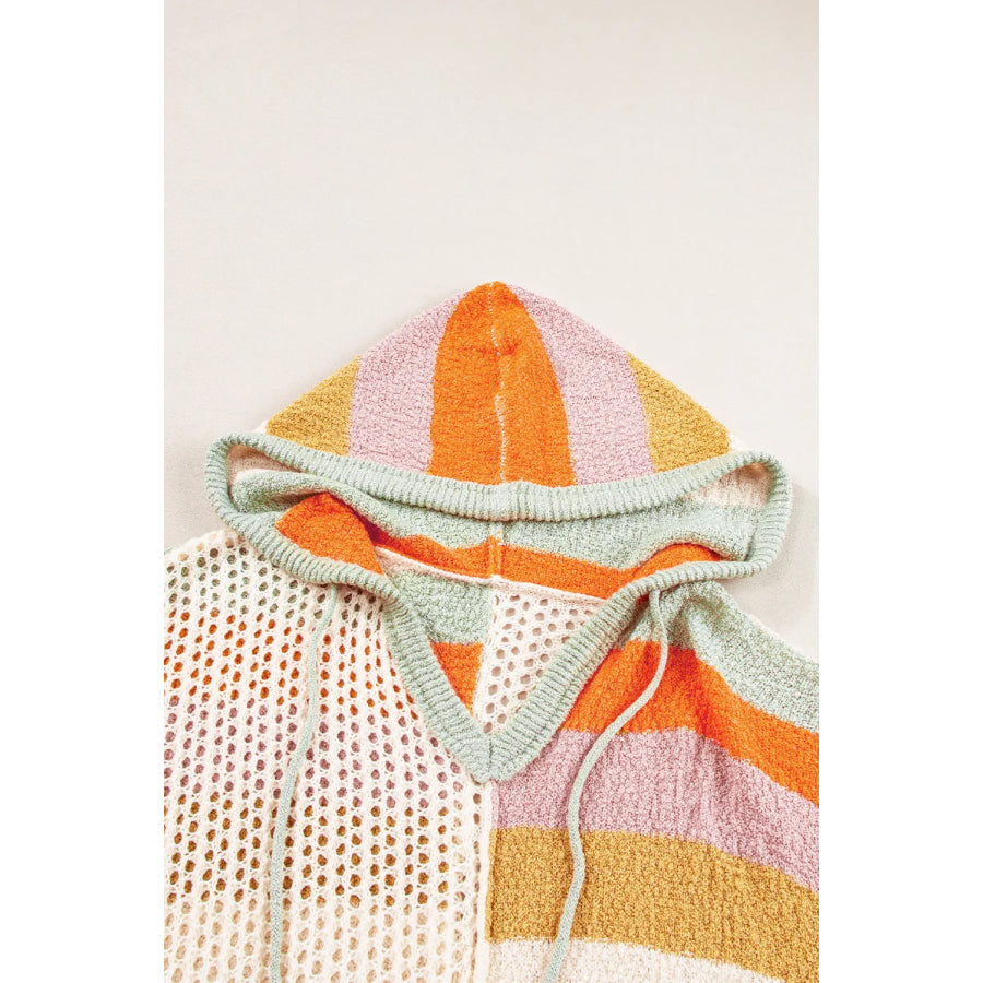 Openwork Color Block Hooded Sweater Apparel and Accessories