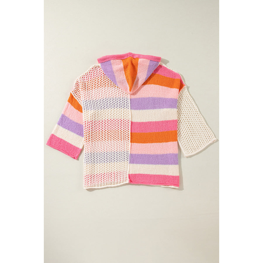 Openwork Color Block Hooded Sweater Apparel and Accessories