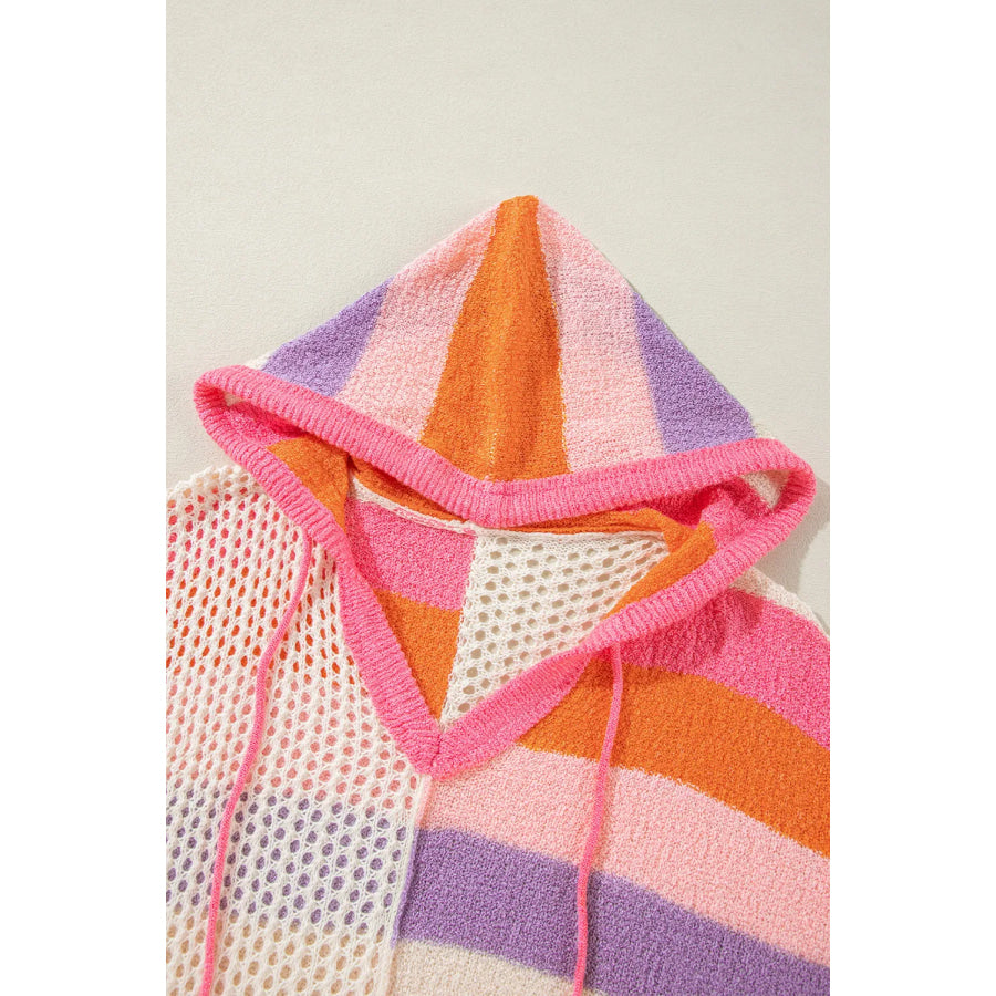 Openwork Color Block Hooded Sweater Apparel and Accessories