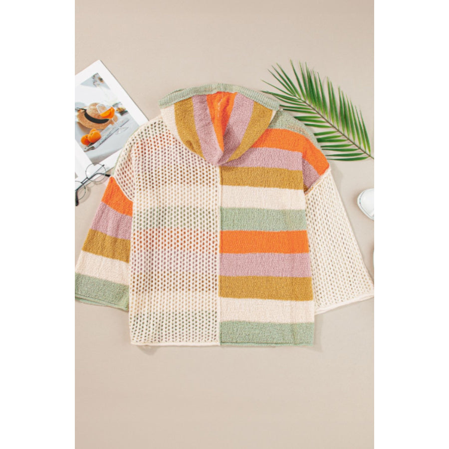 Openwork Color Block Hooded Sweater Apparel and Accessories