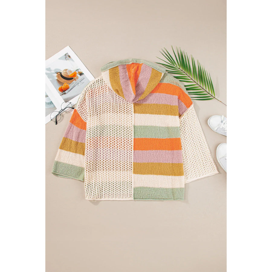 Openwork Color Block Hooded Sweater Apparel and Accessories