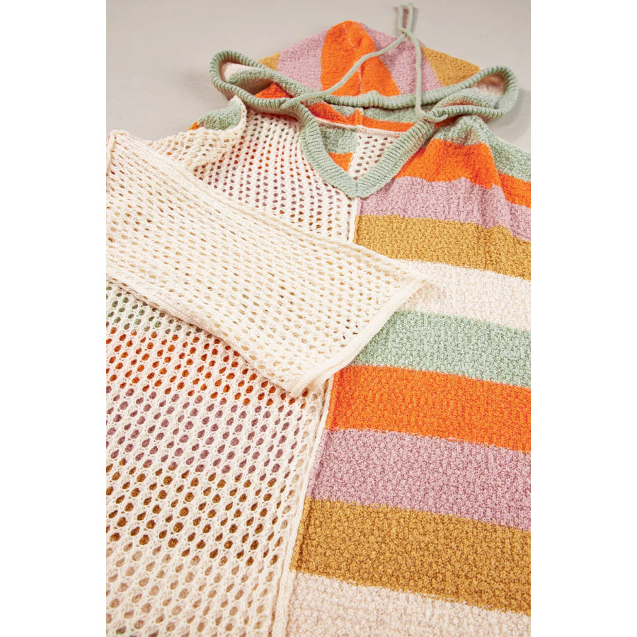 Openwork Color Block Hooded Sweater Apparel and Accessories