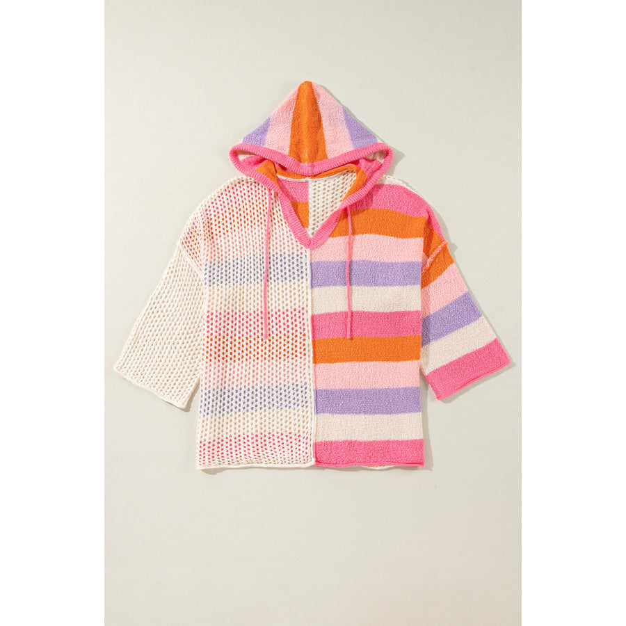 Openwork Color Block Hooded Sweater Apparel and Accessories