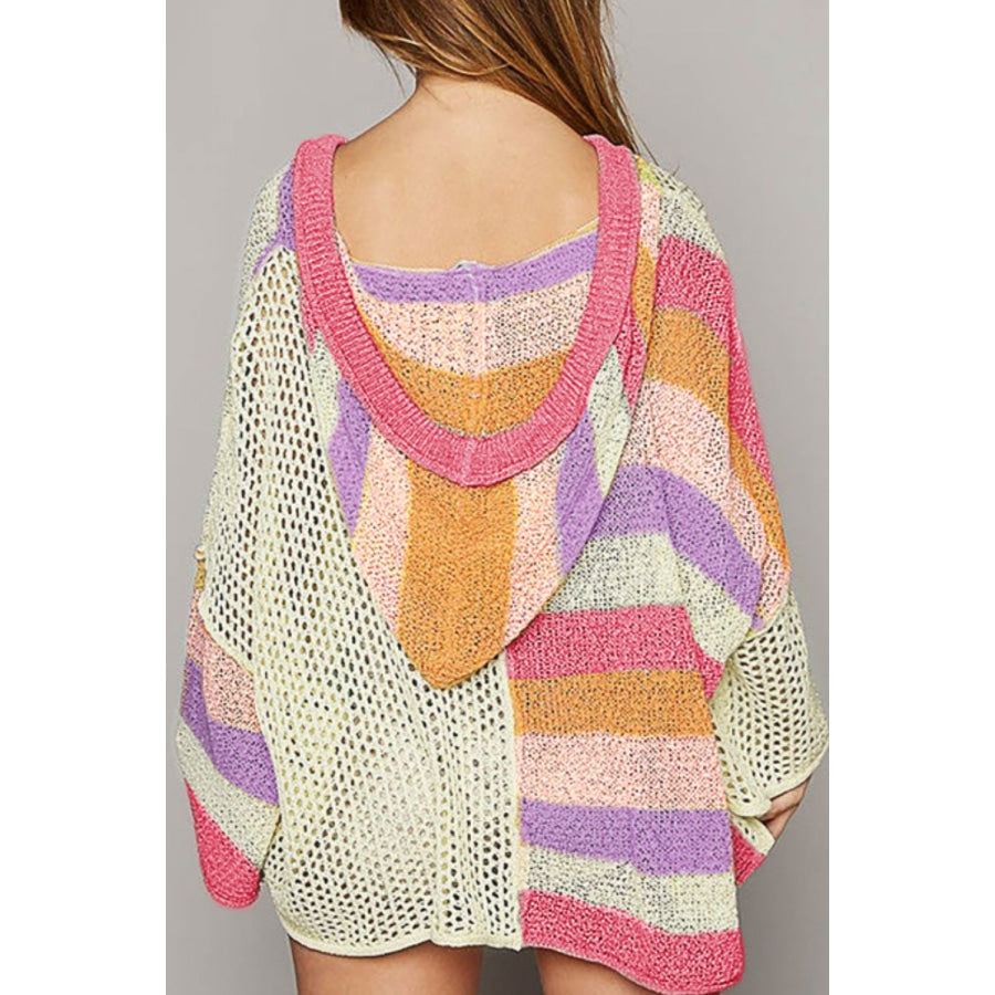 Openwork Color Block Hooded Sweater Apparel and Accessories