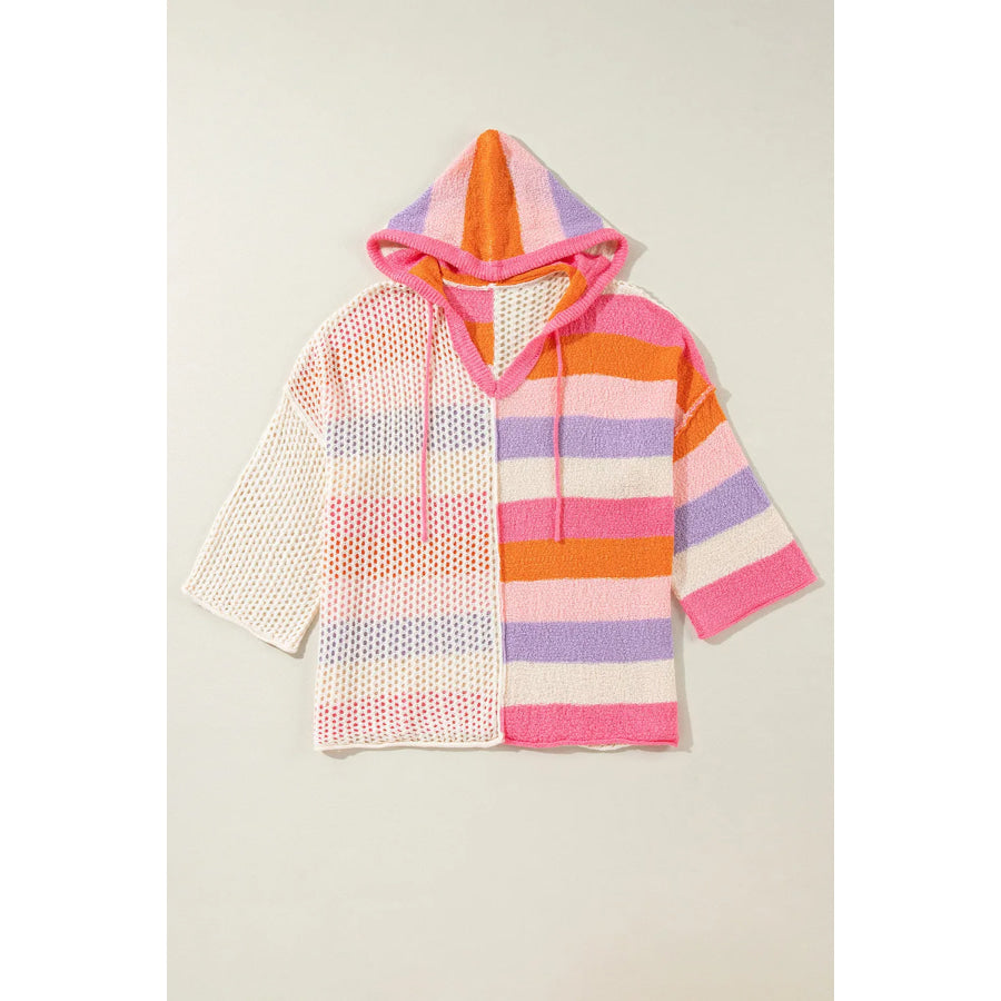 Openwork Color Block Hooded Sweater Apparel and Accessories