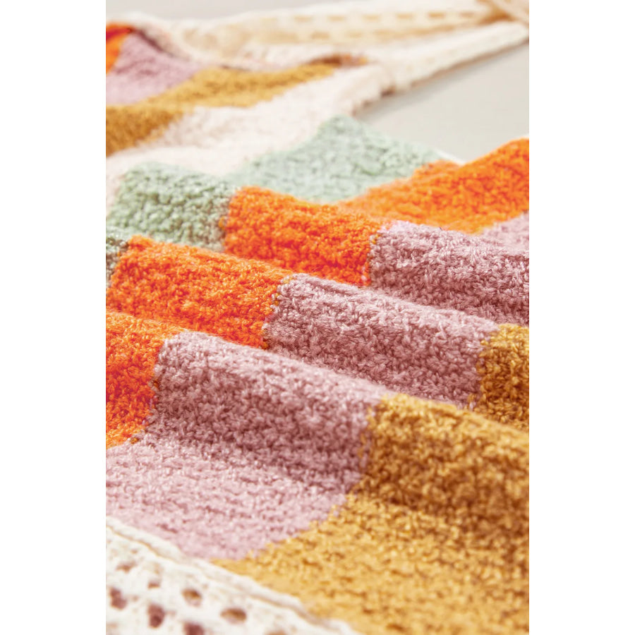 Openwork Color Block Hooded Sweater Apparel and Accessories